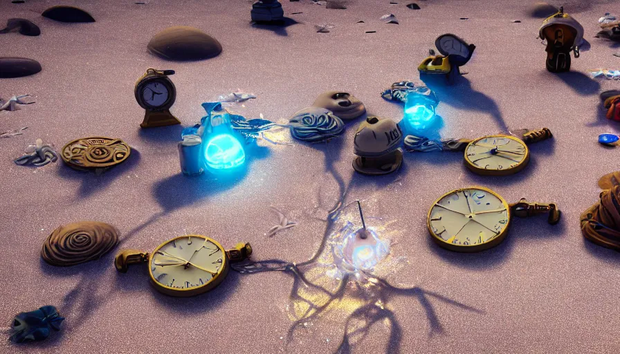 Prompt: melting clocks hanging out to dry on the beach, 8 k ultra realistic, lens flare, atmosphere, glow, detailed, intricate, full of colour, cinematic lighting, trending on artstation, 4 k, hyperrealistic, focused, extreme details, unreal engine 5, cinematic, masterpiece