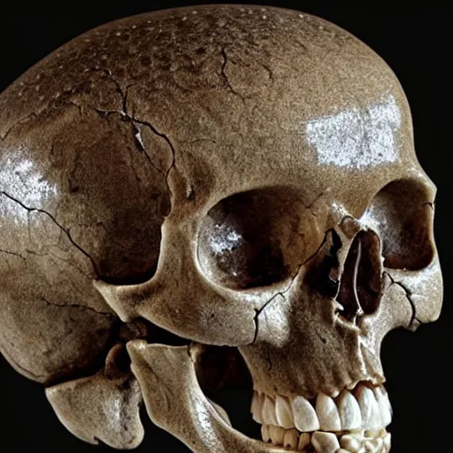 Prompt: a human skull made of only teeth