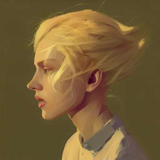 Image similar to Beautiful girl with blond hair profile picture by Greg Rutkowski, asymmetrical, Organic Painting , Matte Painting, geometric shapes, hard edges, street art, trending on the artstation:2 by Sachin Teng:4