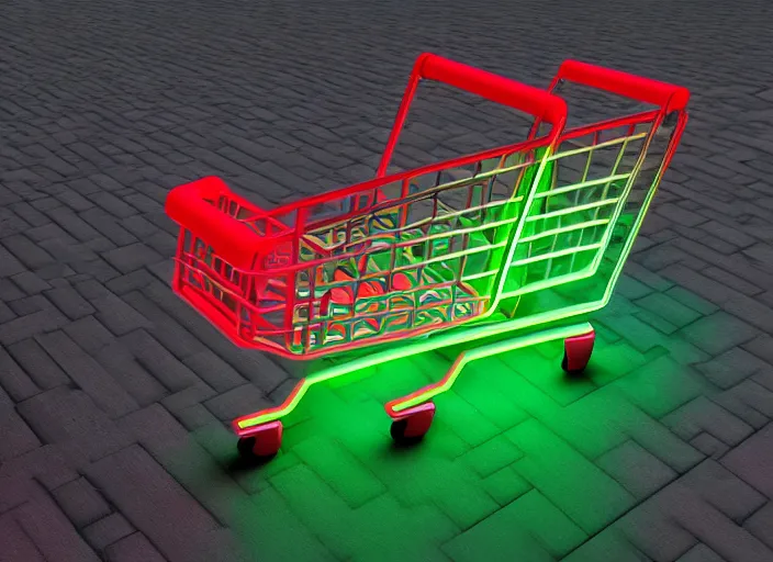 Image similar to gamer shopping cart, rgb neon lights, high resolution, high detail, 8 k