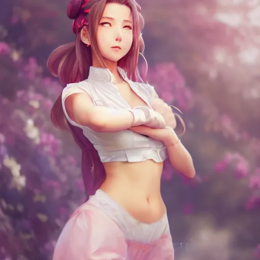 Image similar to full body shot of aerith gainsborough by WLOP, rossdraws, Logan Cure, Mingchen Shen, BangkuART, sakimichan, yan gisuka, JeonSeok Lee, zeronis, Chengwei Pan on artstation 2619518719