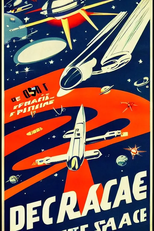 Image similar to propaganda poster of futuristic space race, 1 9 5 0 s style, futuristic design, dark, symmetrical, washed out color, centered, art deco, 1 9 5 0's futuristic, glowing highlights, intense