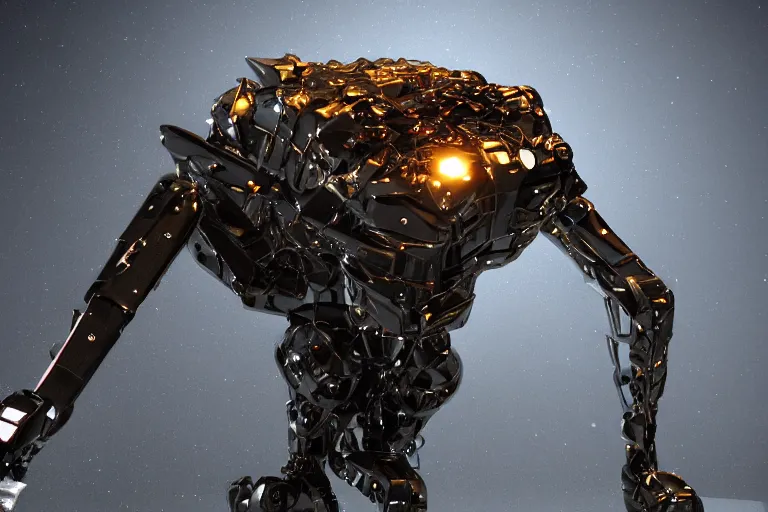 Image similar to giant metallic nightmare robotic creature with fangs made from syringes, science fiction horror art, cosmic horror, demonic, gleaming chrome, 8k, cgsociety, ultra high detail, rendered in unreal engine 5