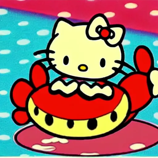 Prompt: hello kitty is a crab by sanrio cartoon japanese