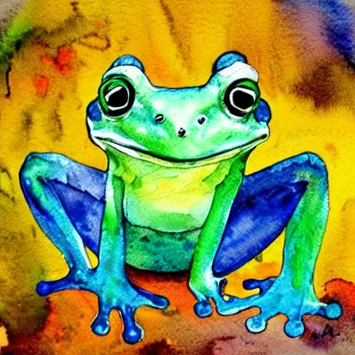 Image similar to beautiful watercolor painting of a frog wearing a crown in swamp