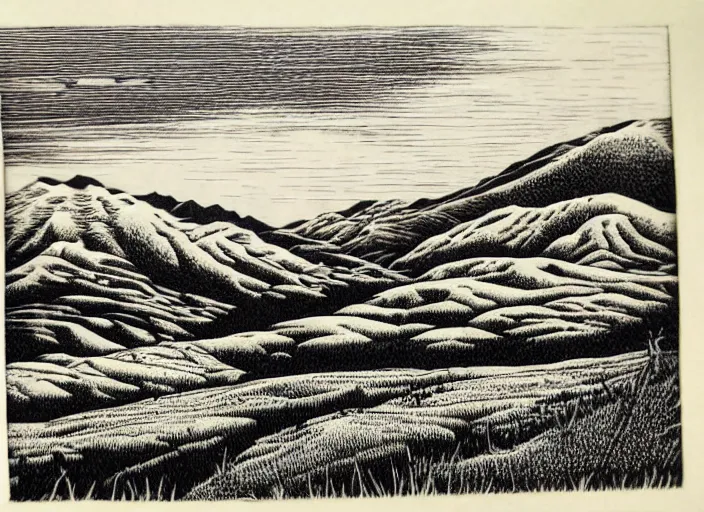 Image similar to a beautiful Wood engraving on paper of The highlands of Scotland