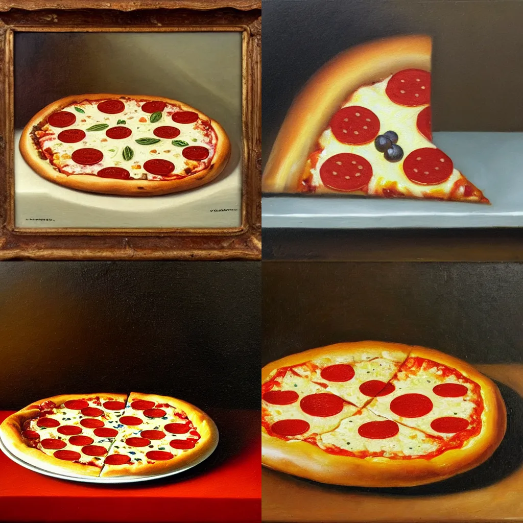 Prompt: Dutch still life of a Pizza Magaritha, oil painting