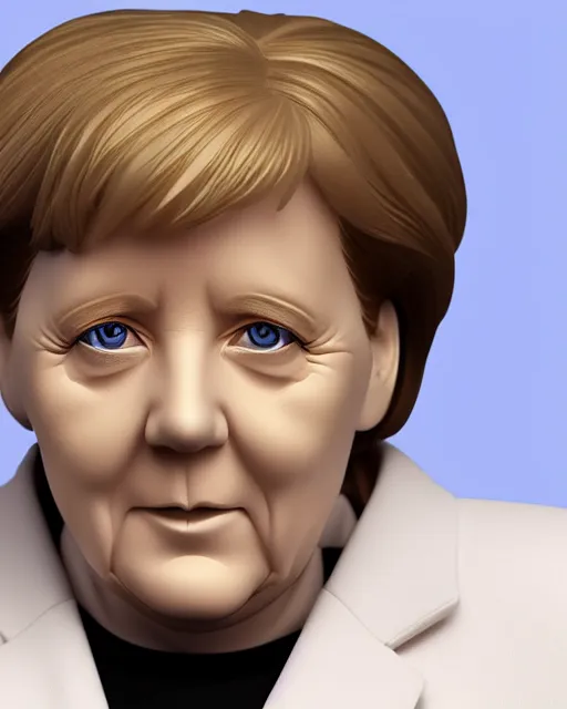 Image similar to full body 3d render of angela merkel as a funko pop, studio lighting, white background, blender, trending on artstation, 8k, highly detailed