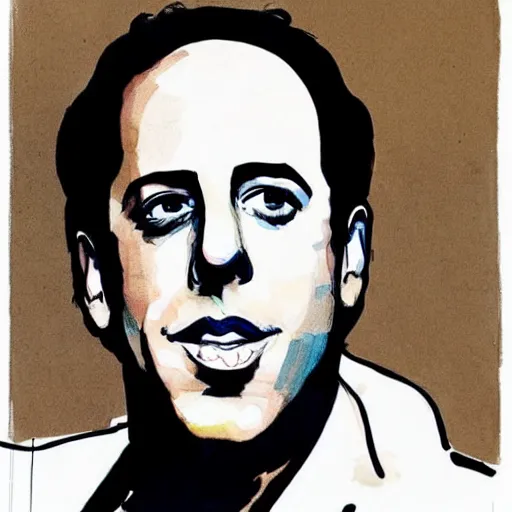 Prompt: beautiful portrait of Jerry Seinfeld by Milo manara and David downton