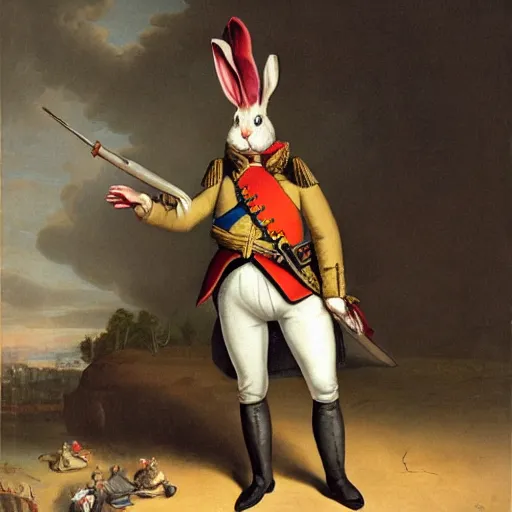 Prompt: a rabbit dressed as a napoleonic officer