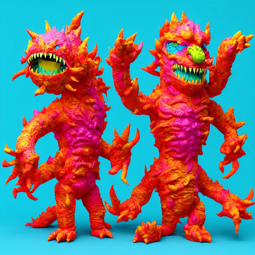 Image similar to 3 d render of a colorful monster kaiju!!! sofubi!!!! soft vinyl toy, promo shots 4 k photography