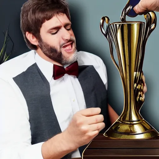 Image similar to man accidentally breaks his most pathetic man trophy.