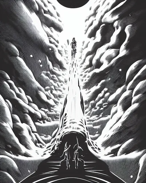 Image similar to divine intervention, mcbess illustration, scifi, futuristic, galaxy, nebula, raytracing, sharp focus, cinematic lighting, highly detailed, artstation