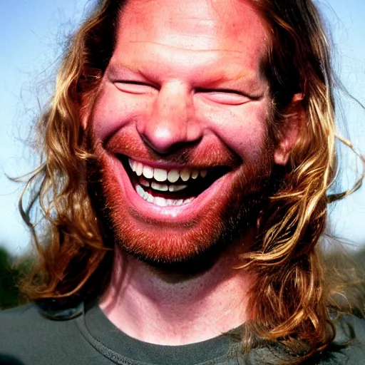 Prompt: Aphex Twin smiling, sunny day, award winning photo,