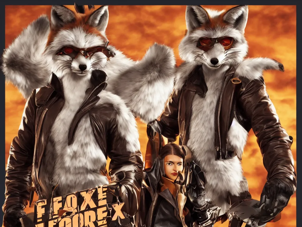 Prompt: movie poster featuring male fox furry a leather suit, fursona, anthropomorphic, furry fandom, studio quality media