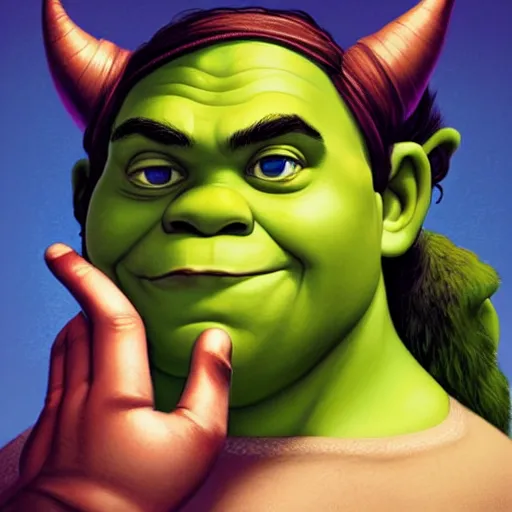 Image similar to lofi portrait of shrek as shehulk, pixar style, by tristan eaton stanley artgerm and tom bagshaw.