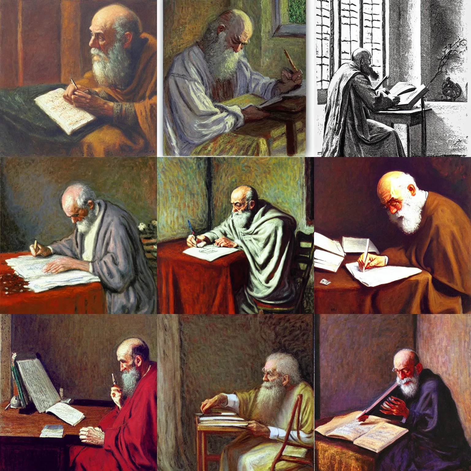 Prompt: Saint Jerome Writing by Stanley Pinker and Claude Monet