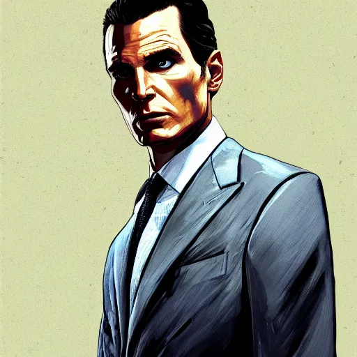 Image similar to portrait of patrick bateman,GTA V cover art by stephen bliss,no text