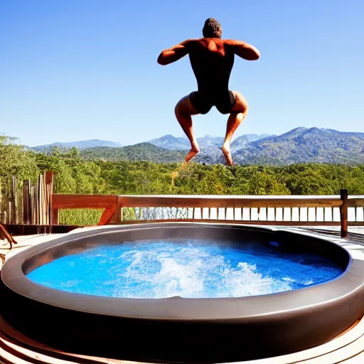 Image similar to a man diving from a 1 0 0 m diving board into a hot tub