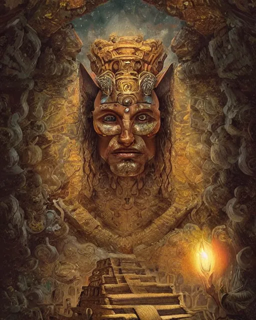 Prompt: digital painting of chac mayan god of rain, art by filipe pagliuso and justin gerard, symmetric, fantasy, highly detailed, realistic, intricate, portrait, sharp focus, tarot card