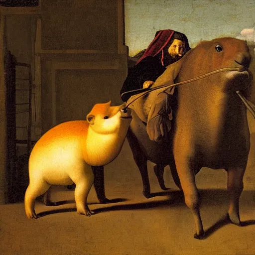 Prompt: capybara riding a horse by johannes vermeer