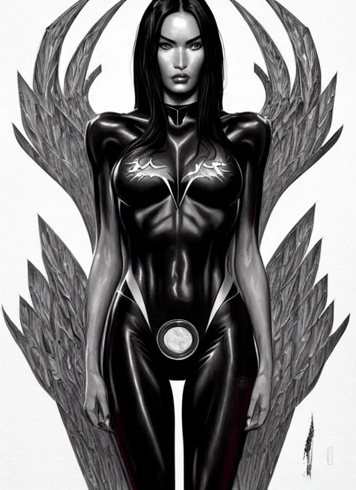 Image similar to symmetry!! gantz portrait of megan fox as a dark phoenix, unholy, intricate, highly detailed, dynamic lighting, digital art, digital painting, artstation, terence nielsen, sharp focus, illustration, art by artgerm and greg rutkowski and moebius, 8 k