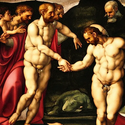 Image similar to God is handing Adam an iPhone, The Sistine Chapel, Fresco by Michelangelo