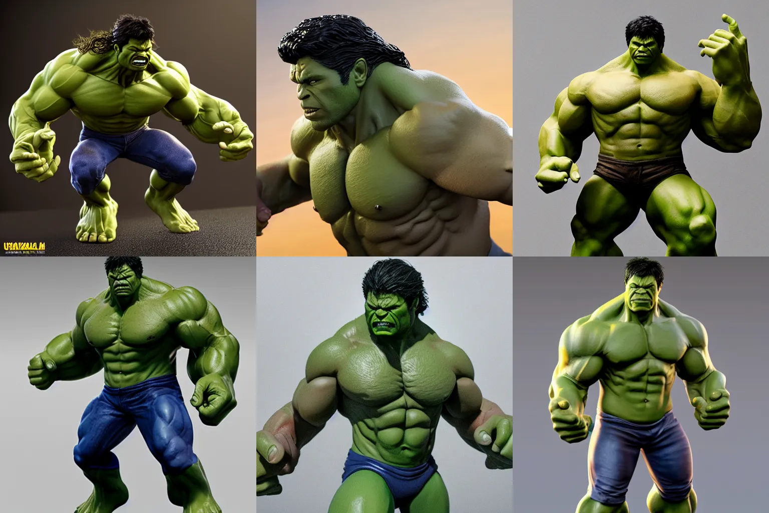 Image similar to of a 3d clay model of the incredible hulk, ultra fine detail, hair strands, ultra high resolution, fine texture detail, miniature painting techniques, perfect proportions, marvel cinematic universe, eric bana