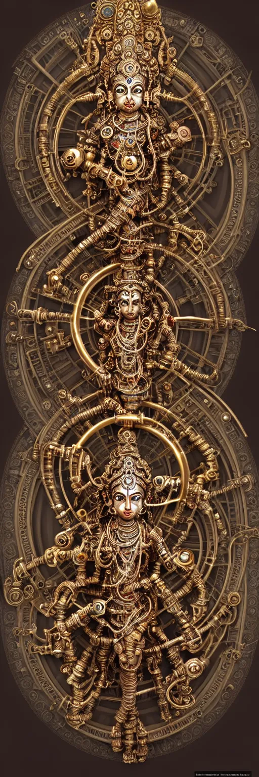 Prompt: steampunk cybernetic biomechanical hindu god natraj, symmetrical, front facing, 3 d model, very coherent symmetrical artwork, unreal engine realistic render, 8 k, micro detail, gold and steel intricate, elegant, highly detailed, digital painting, artstation, smooth, sharp focus, illustration, artgerm, tomasz alen kopera, wlop