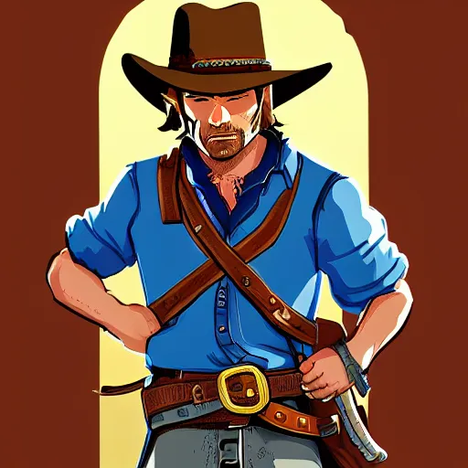 Image similar to Arthur Morgan from Red Dead Redemption 2 drawn in the style of The Legend of Zelda: Breath of the Wild