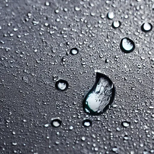 Prompt: close - up photo of one raindrop hitting pavement, splash, hyper - detailed, 8 k, high resolution.