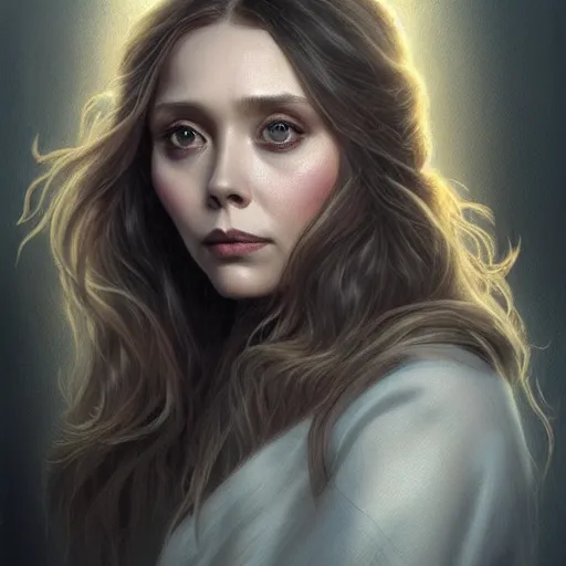 Image similar to full figure ultra realistic illustration, elizabeth olsen as agatha harkness, intricate, elegant, highly detailed, digital painting, artstation, concept art, smooth, sharp focus, illustration, art by artgerm and greg rutkowski and alphonse mucha