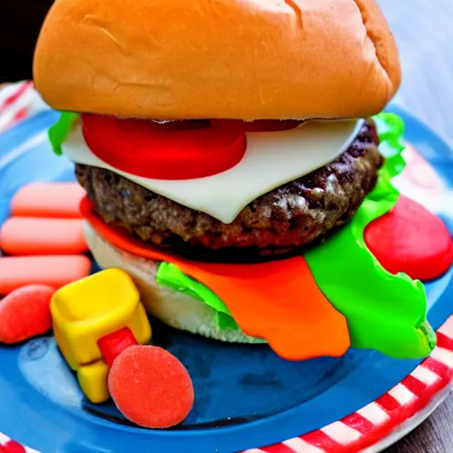 Image similar to cheeseburger made out of candy