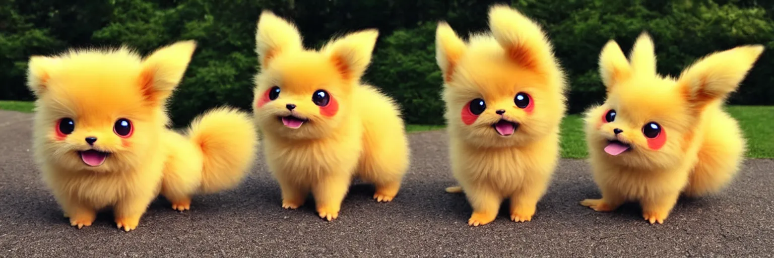 Image similar to real life pokemons, cute!!!, content!!!, mischievous!!!, adorable!!!, little furballs, fluffy!!!, ultra realistic!!!, golden hour, sharp focus