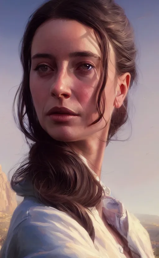 Image similar to highly detailed portrait young emanuelle beart in gta v, stephen bliss, unreal engine, fantasy art by greg rutkowski, loish, rhads, ferdinand knab, makoto shinkai and lois van baarle, ilya kuvshinov, rossdraws, tom bagshaw, global illumination, radiant light, detailed and intricate environment