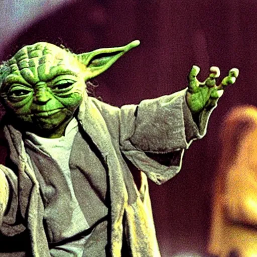 Image similar to yoda performing at woodstock