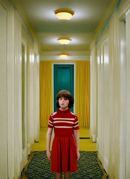 Image similar to photograph of the shining in the style of wes anderson, 5 0 mm, pentax, film