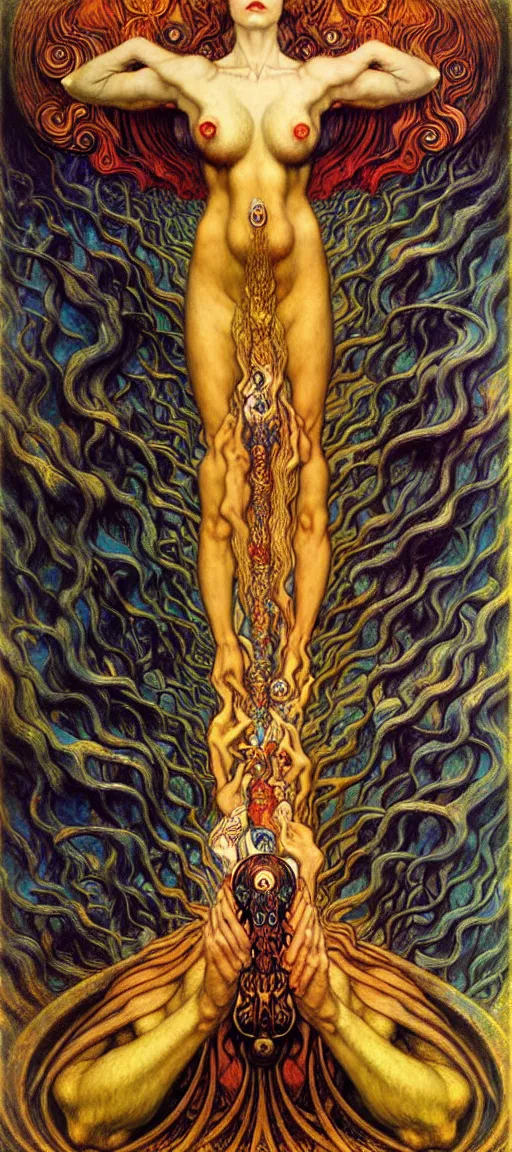 Image similar to Divine Chaos Engine by Karol Bak, Jean Delville, William Blake, Gustav Klimt, and Vincent Van Gogh, symbolist, visionary