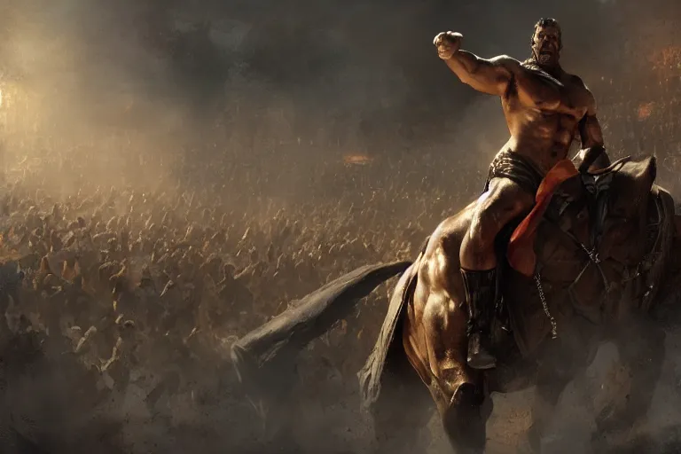 Prompt: Gladiator, male, muscular, cinematic lighting, dramatic atmosphere, by Craig Mullins, 4k resolution, trending on artstation