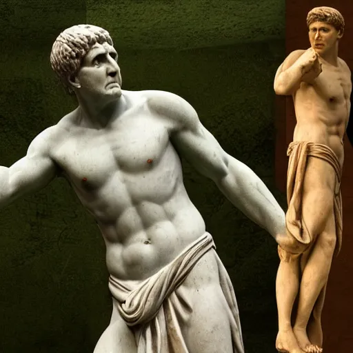 Image similar to peter beardsley as marble statue of ancient roman emperor, created by michelangelo, museum photoshot, 3 d photorealistic render, high resolution, 8 k