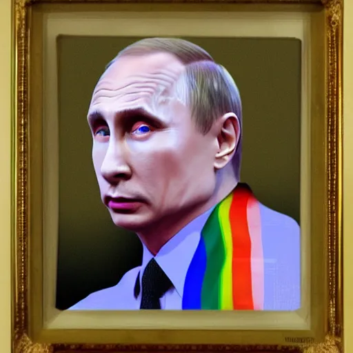 Image similar to Gay Pride Vladimir Putin, Photorealistic