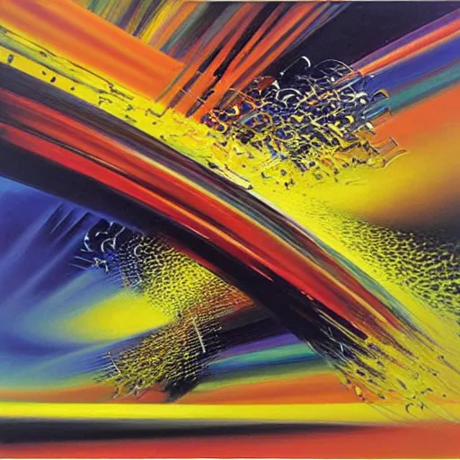 Image similar to abstract art representing momentum, oil painting by john berkey and gabriel dawe, masterwork