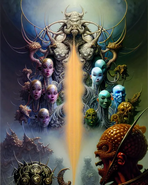 Prompt: a portrait of the armies of good and evil, fantasy character portrait made of fractals facing each other, ultra realistic, wide angle, intricate details, the fifth element artifacts, highly detailed by peter mohrbacher, hajime sorayama, wayne barlowe, boris vallejo, aaron horkey, gaston bussiere, craig mullins