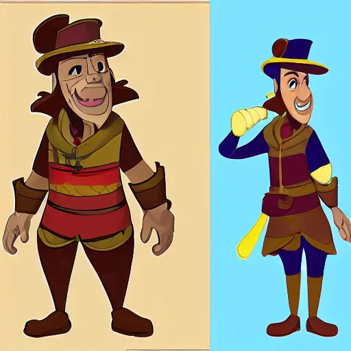 Image similar to character design of a stylized explorator and cartographer in a disney character style