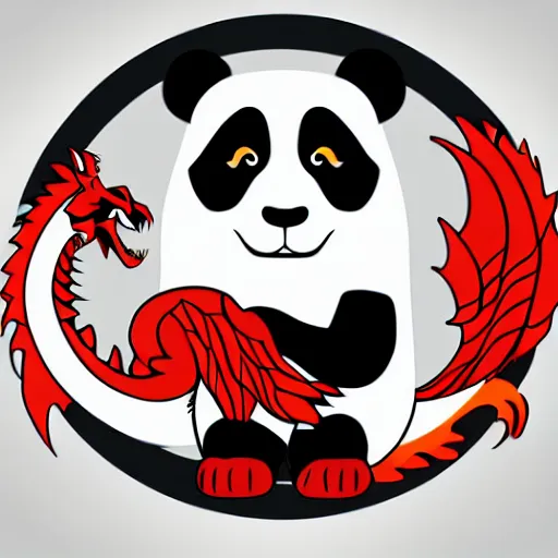 Image similar to vector art of panda with welsh dragon wings and tail, intercrossed, chimera, welsh flag, adobe illustrator