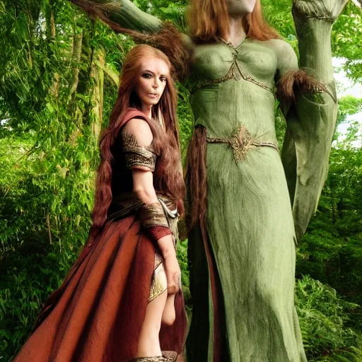 Image similar to an elven woman with a giant and standing behind her