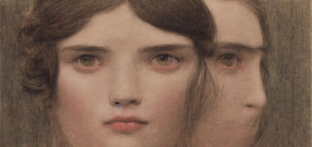 Prompt: reflections of a beautiful peasant girls face, film still by kubrick, depicted by herbert james draper, arnold bocklin, john willaim godward, sir lawrence alma - tadema. limited color palette, very intricate, highly detailed, minimalist. red and white chalk study. the composition is dynamic with radiating lines from the eye