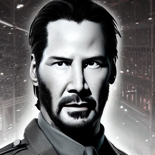 Image similar to keanu reeves as a soldier , digital art , trending on artstation , Matte painting ,Hyperdetailed , CGSociety