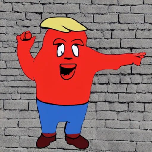 Image similar to donald trump Kool-Aid man breaking down wall