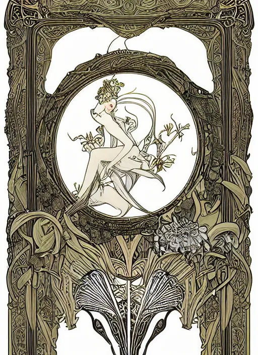 Prompt: an art nouveau picture frame around a blank canvas vector art by brian froud